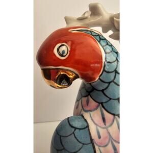 Kinder-Harris Macaw Parrot Figurine Sculpture Hand painted Porcelain Gold Gild